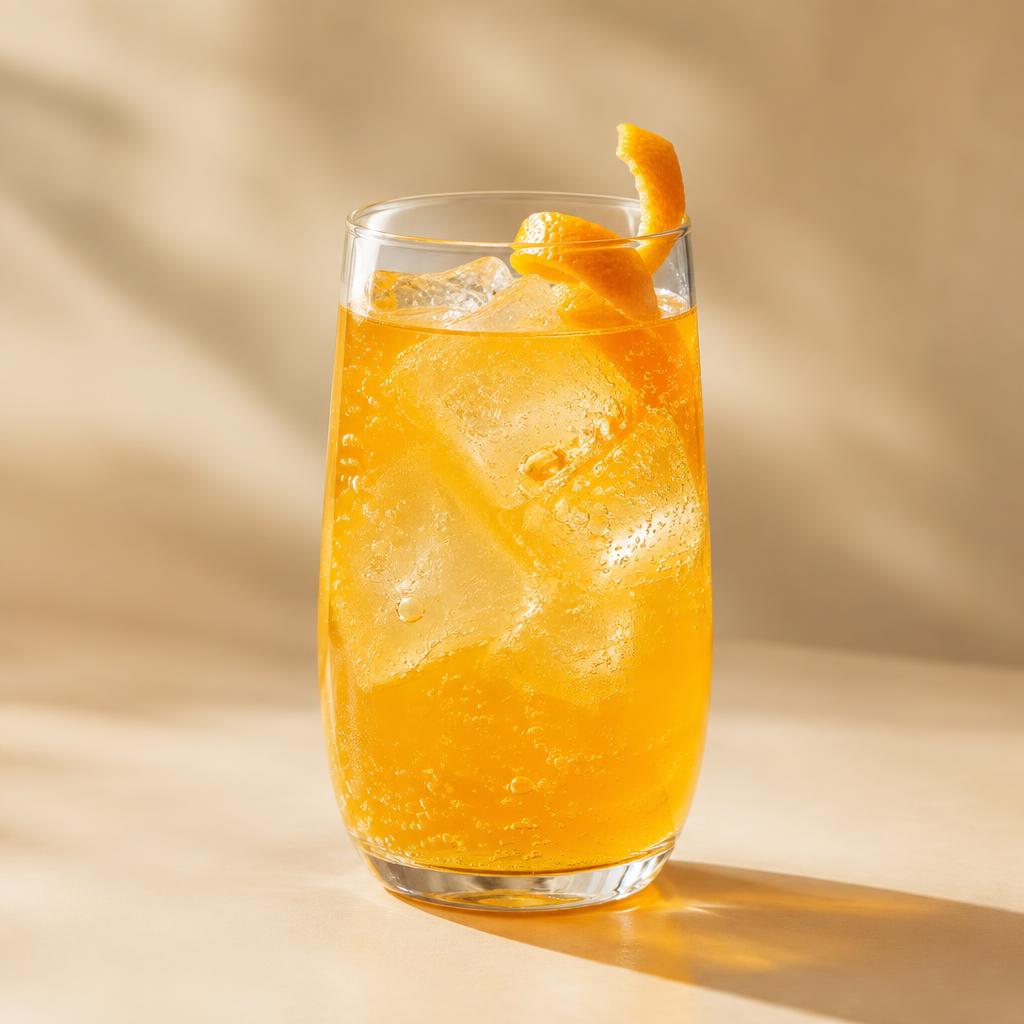 Glass of sparkling citrus soda with an orange twist
